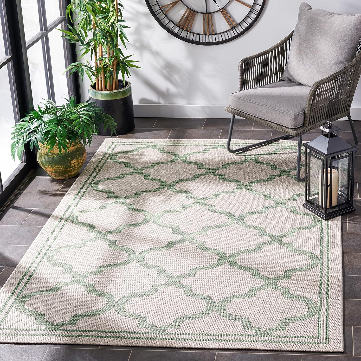 image:imageSAFAVIEH Washable Rug Outdoor Bermuda Collection 8 x 10 Ivory amp Charcoal NonShedding amp Easy to Clean Ideal for Patio Backyard Mudroom BMU810ABeigeGreen