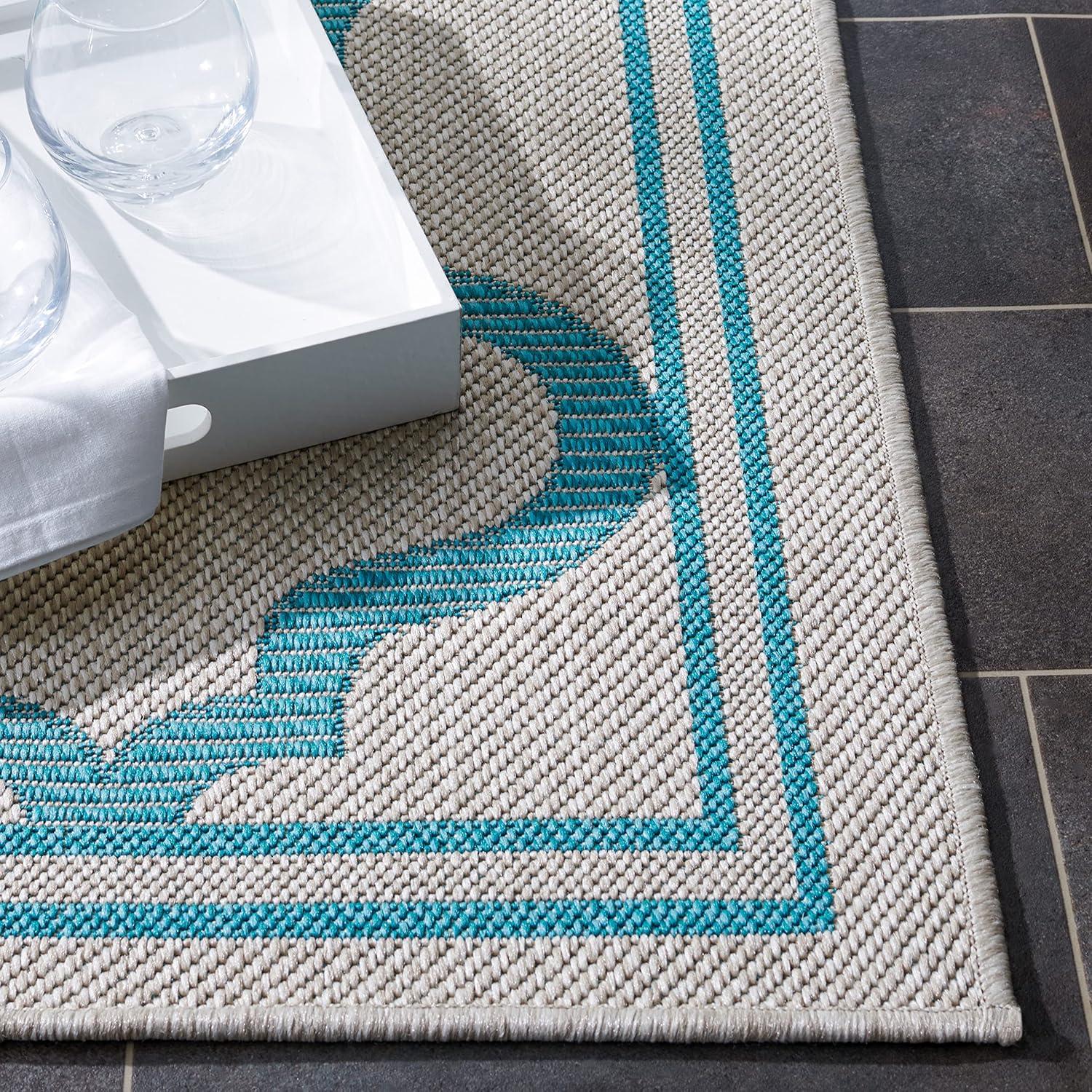 image:imageSAFAVIEH Washable Rug Outdoor Bermuda Collection 8 x 10 Ivory amp Charcoal NonShedding amp Easy to Clean Ideal for Patio Backyard Mudroom BMU810ABeigeAqua