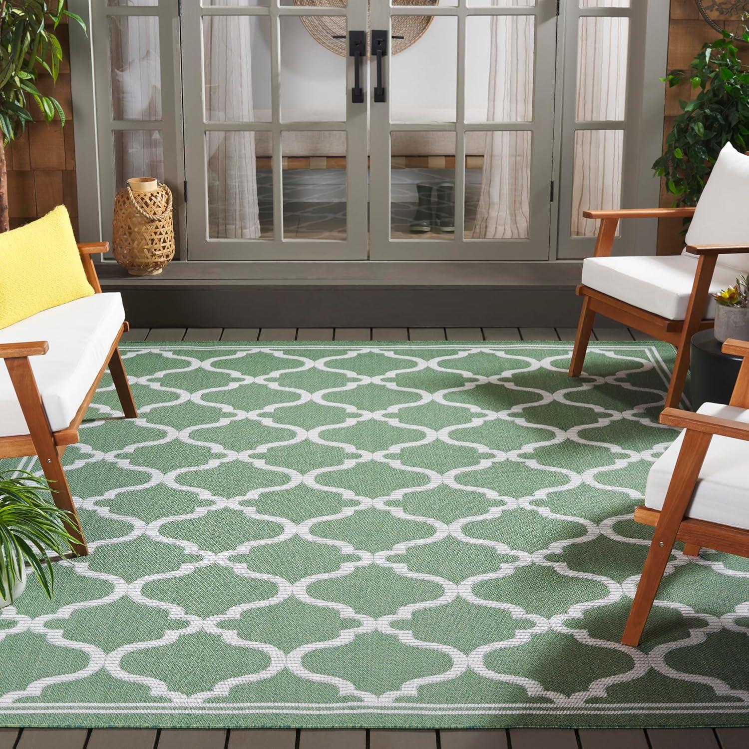 image:imageSAFAVIEH Washable Rug Outdoor Bermuda Collection 8 x 10 Ivory amp Charcoal NonShedding amp Easy to Clean Ideal for Patio Backyard Mudroom BMU810AGreenIvory