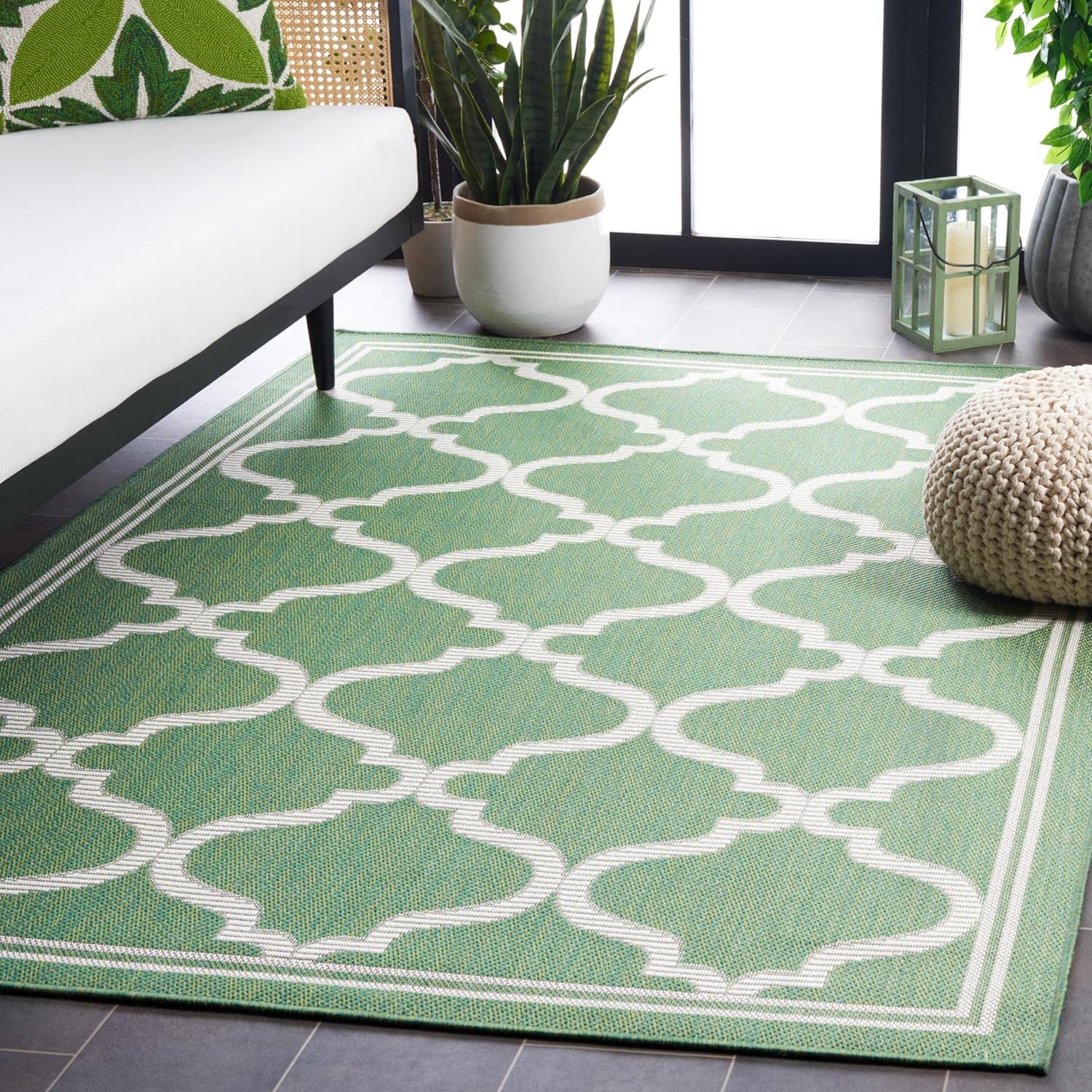image:imageSAFAVIEH Washable Rug Outdoor Bermuda Collection 8 x 10 Ivory amp Charcoal NonShedding amp Easy to Clean Ideal for Patio Backyard Mudroom BMU810AGreenIvory