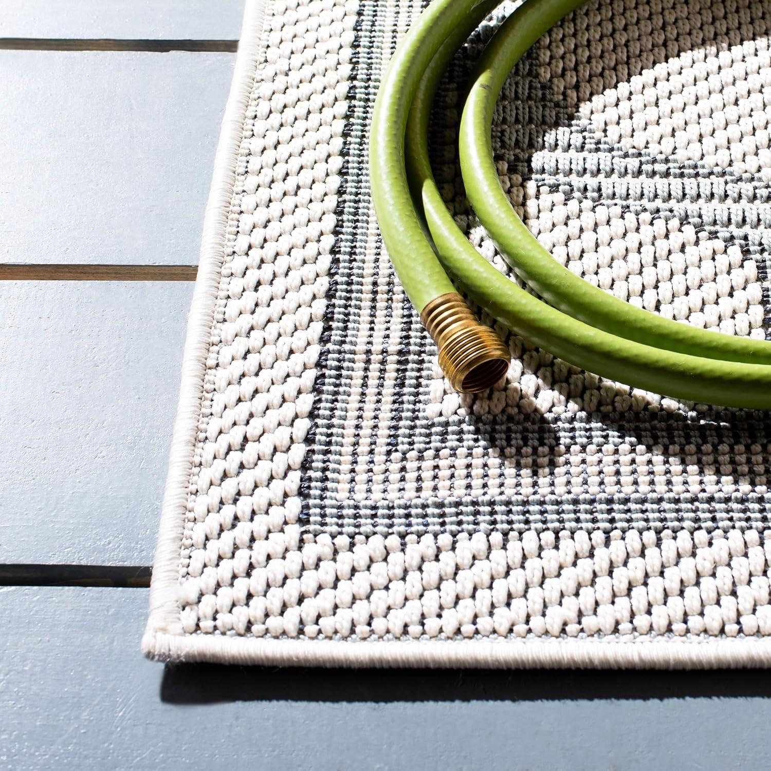 image:imageSAFAVIEH Washable Rug Outdoor Bermuda Collection 8 x 10 Ivory amp Charcoal NonShedding amp Easy to Clean Ideal for Patio Backyard Mudroom BMU810AIvoryLight Blue
