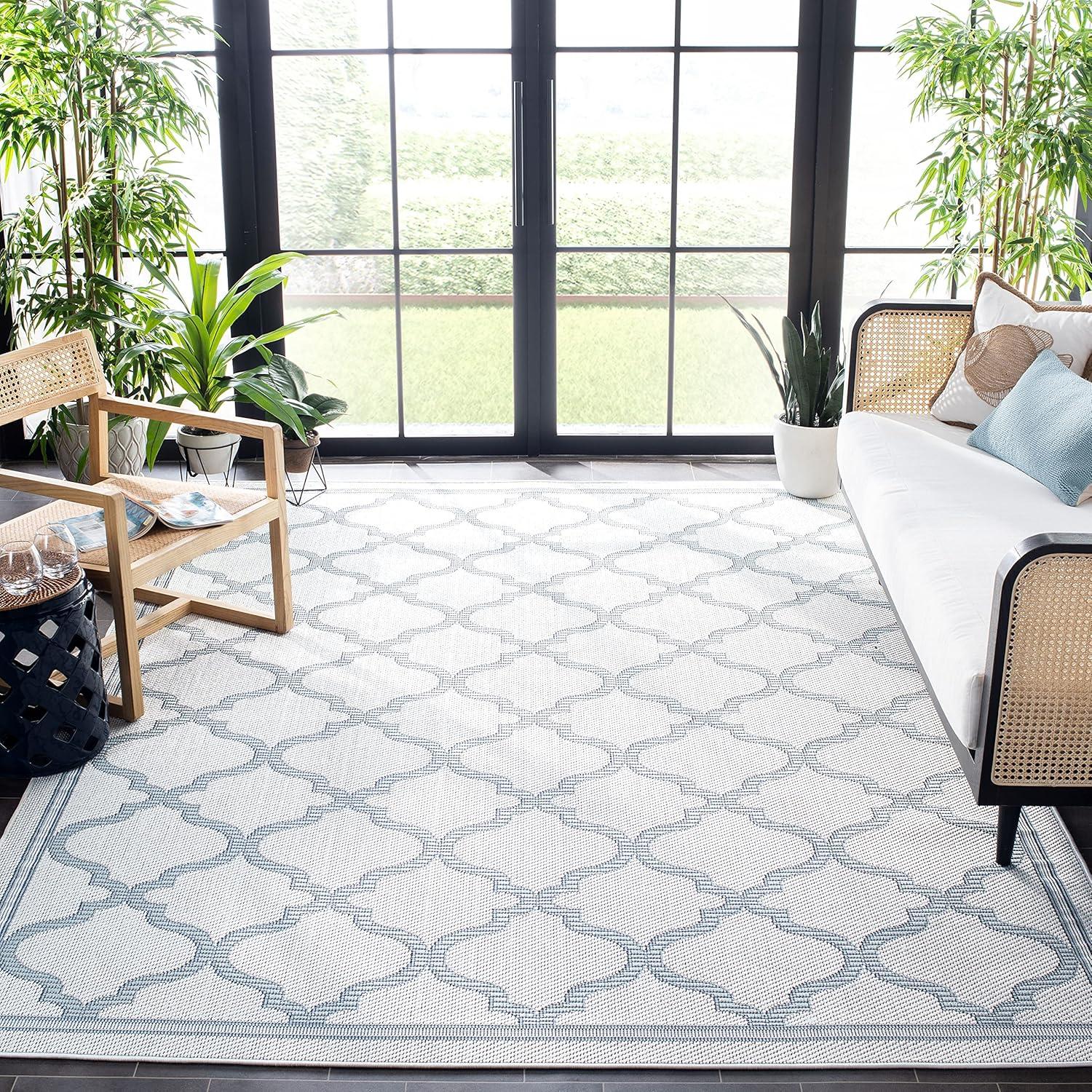 image:imageSAFAVIEH Washable Rug Outdoor Bermuda Collection 8 x 10 Ivory amp Charcoal NonShedding amp Easy to Clean Ideal for Patio Backyard Mudroom BMU810AIvoryLight Blue