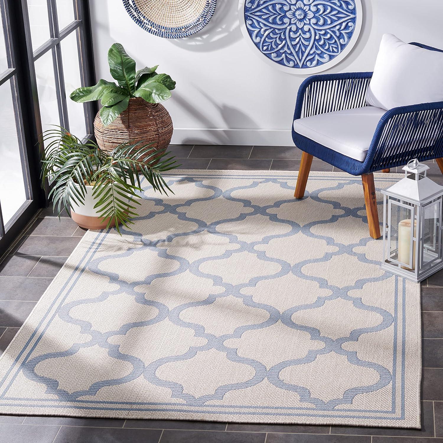 image:imageSAFAVIEH Washable Rug Outdoor Bermuda Collection 8 x 10 Ivory amp Charcoal NonShedding amp Easy to Clean Ideal for Patio Backyard Mudroom BMU810AIvoryBlue