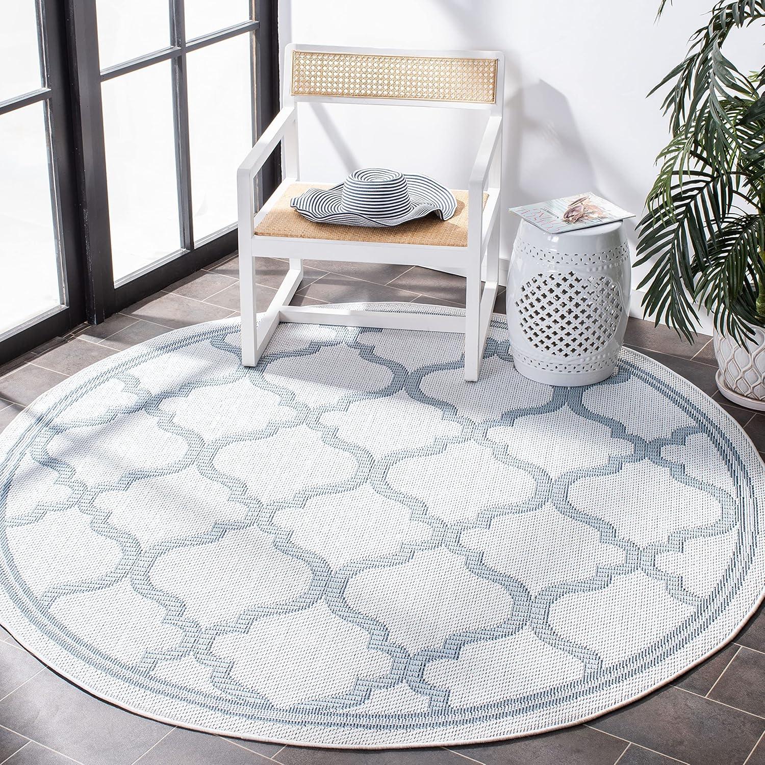 image:imageSAFAVIEH Washable Rug Outdoor Bermuda Collection 8 x 10 Ivory amp Charcoal NonShedding amp Easy to Clean Ideal for Patio Backyard Mudroom BMU810AIvoryLight Blue