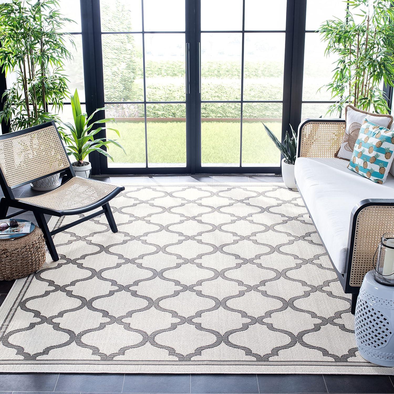 image:imageSAFAVIEH Washable Rug Outdoor Bermuda Collection 8 x 10 Ivory amp Charcoal NonShedding amp Easy to Clean Ideal for Patio Backyard Mudroom BMU810AIvoryGrey