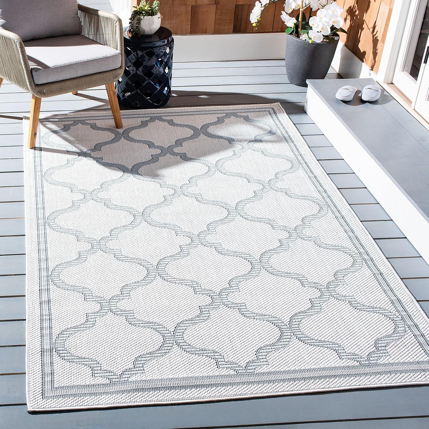 image:imageSAFAVIEH Washable Rug Outdoor Bermuda Collection 8 x 10 Ivory amp Charcoal NonShedding amp Easy to Clean Ideal for Patio Backyard Mudroom BMU810AIvoryLight Blue