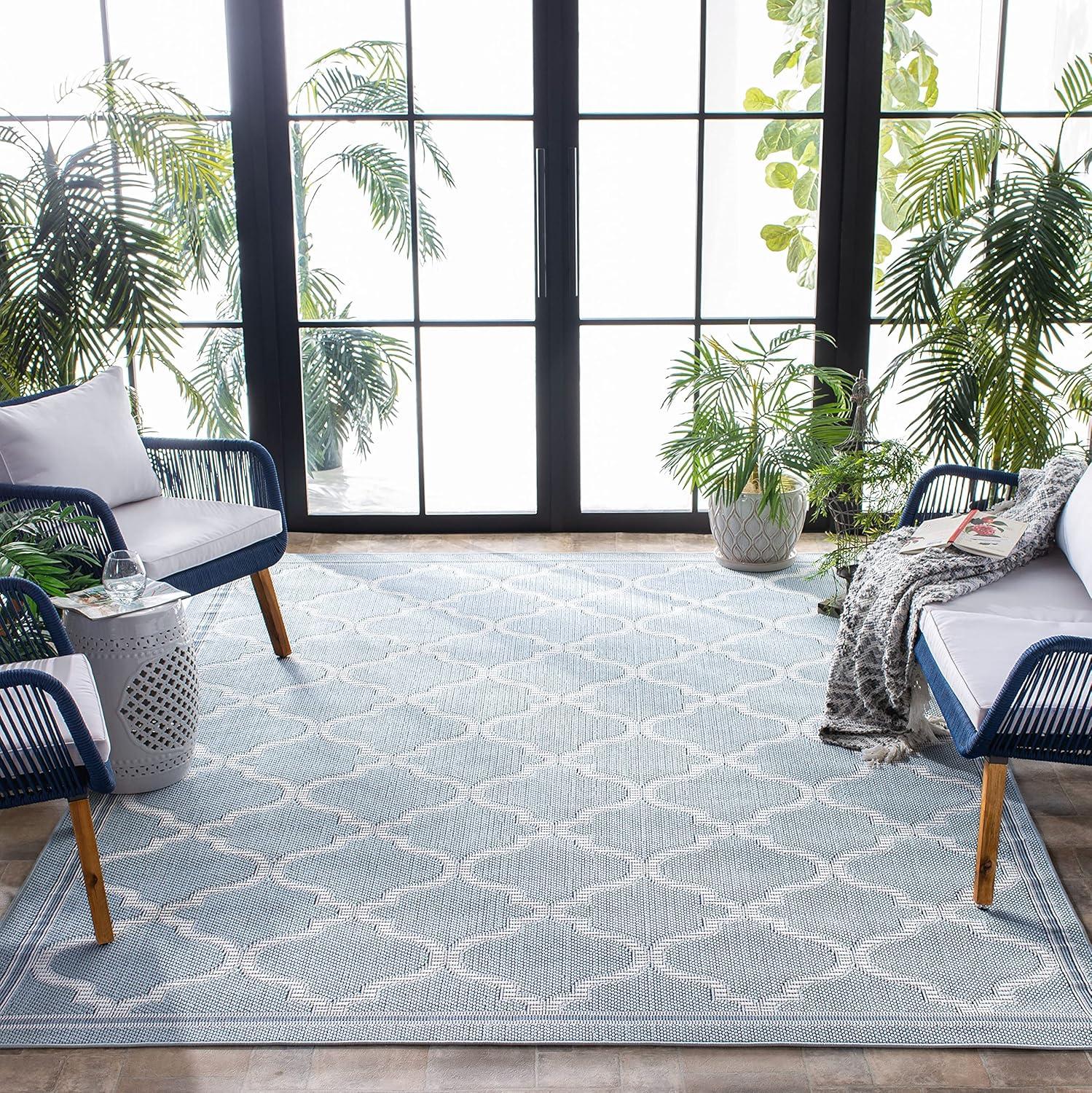 image:imageSAFAVIEH Washable Rug Outdoor Bermuda Collection 8 x 10 Ivory amp Charcoal NonShedding amp Easy to Clean Ideal for Patio Backyard Mudroom BMU810ALight Blue Ivory
