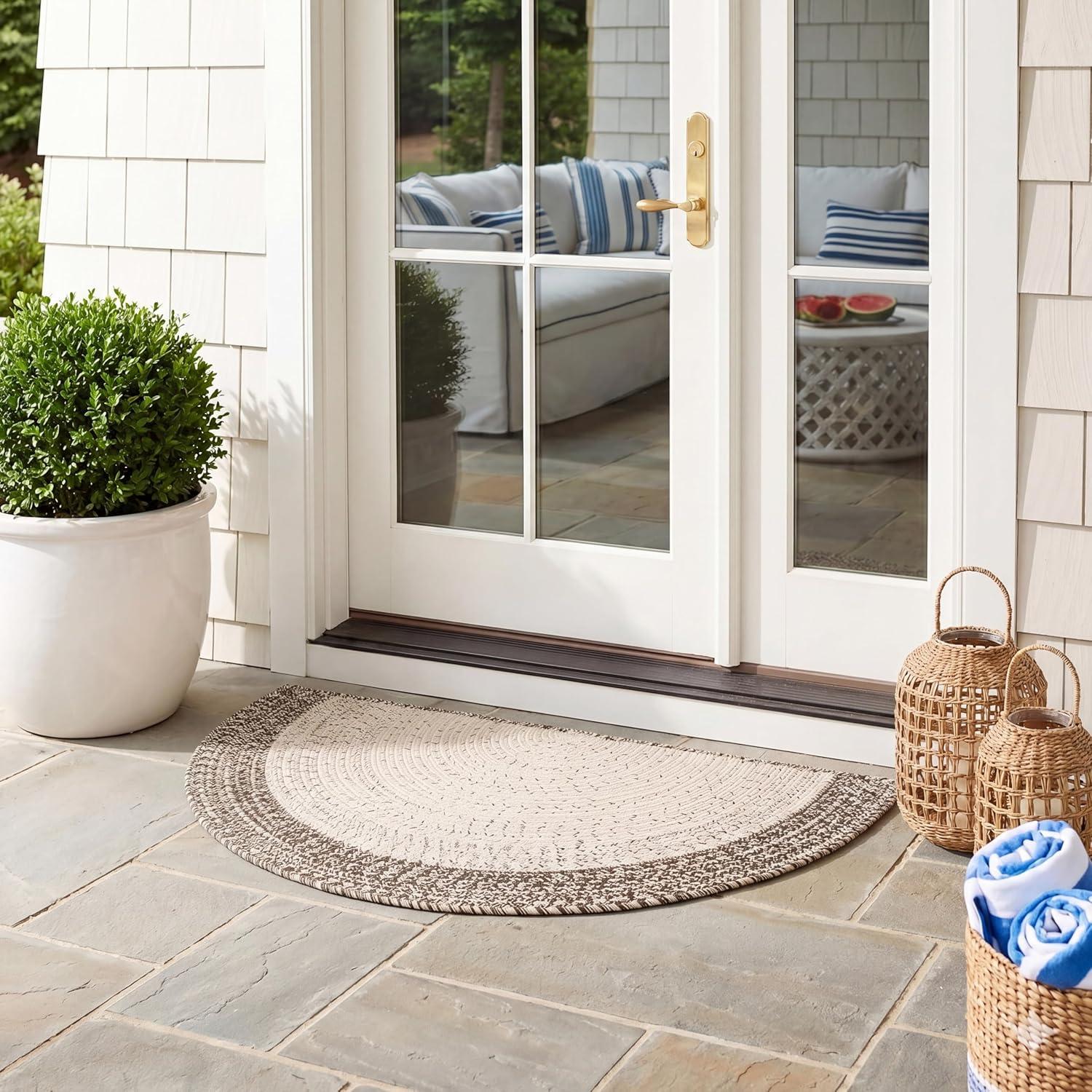 image:imageSAFAVIEH Washable Rug Outdoor Braided Collection 5 x 8 Ivory amp Aqua Handmade amp Reversible NonShedding amp Easy to Clean Ideal for Patio Backyard Mudroom BRA283JIvoryGrey