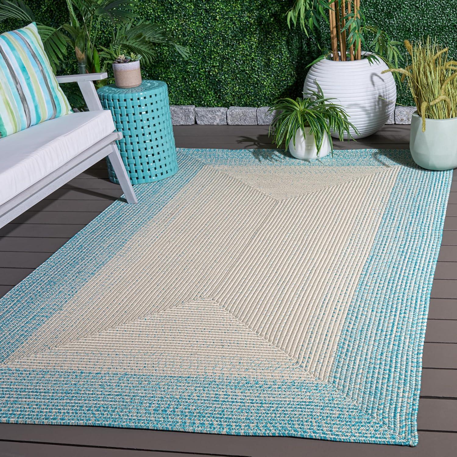 image:imageSAFAVIEH Washable Rug Outdoor Braided Collection 5 x 8 Ivory amp Aqua Handmade amp Reversible NonShedding amp Easy to Clean Ideal for Patio Backyard Mudroom BRA283JIvoryAqua