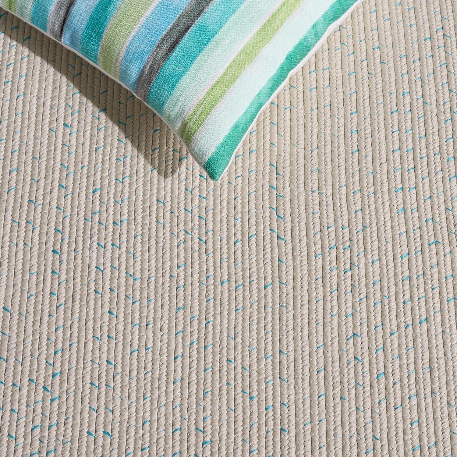 image:imageSAFAVIEH Washable Rug Outdoor Braided Collection 5 x 8 Ivory amp Aqua Handmade amp Reversible NonShedding amp Easy to Clean Ideal for Patio Backyard Mudroom BRA283JIvoryAqua