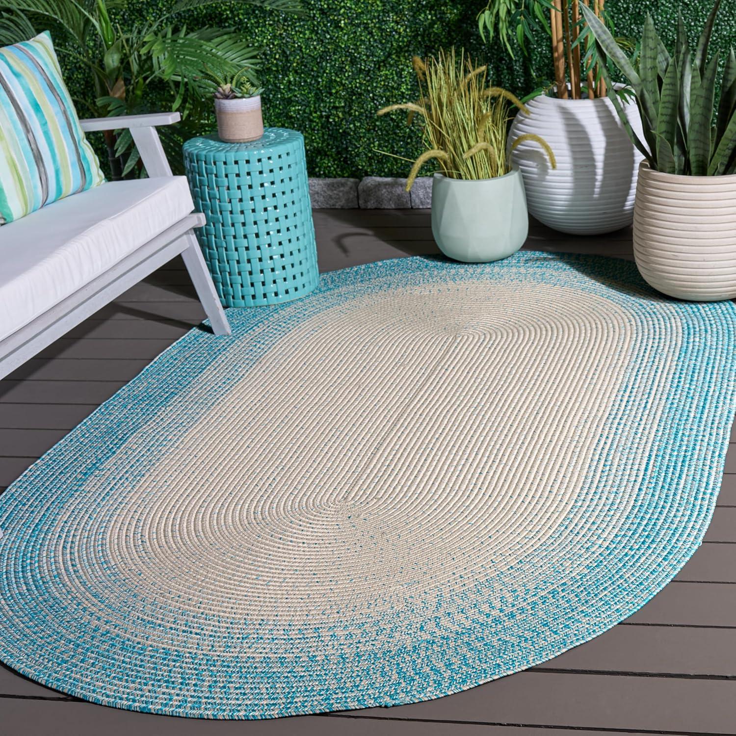 image:imageSAFAVIEH Washable Rug Outdoor Braided Collection 5 x 8 Ivory amp Aqua Handmade amp Reversible NonShedding amp Easy to Clean Ideal for Patio Backyard Mudroom BRA283JIvoryAqua