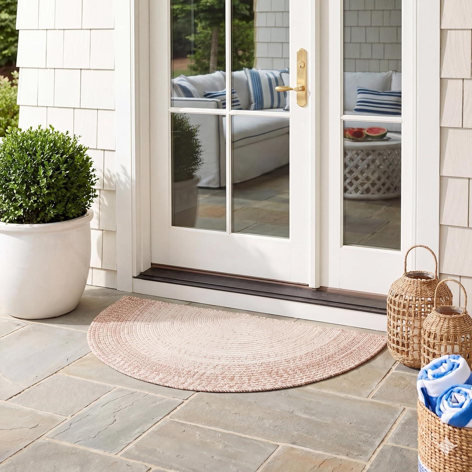 image:imageSAFAVIEH Washable Rug Outdoor Braided Collection 5 x 8 Ivory amp Aqua Handmade amp Reversible NonShedding amp Easy to Clean Ideal for Patio Backyard Mudroom BRA283JIvoryBeige