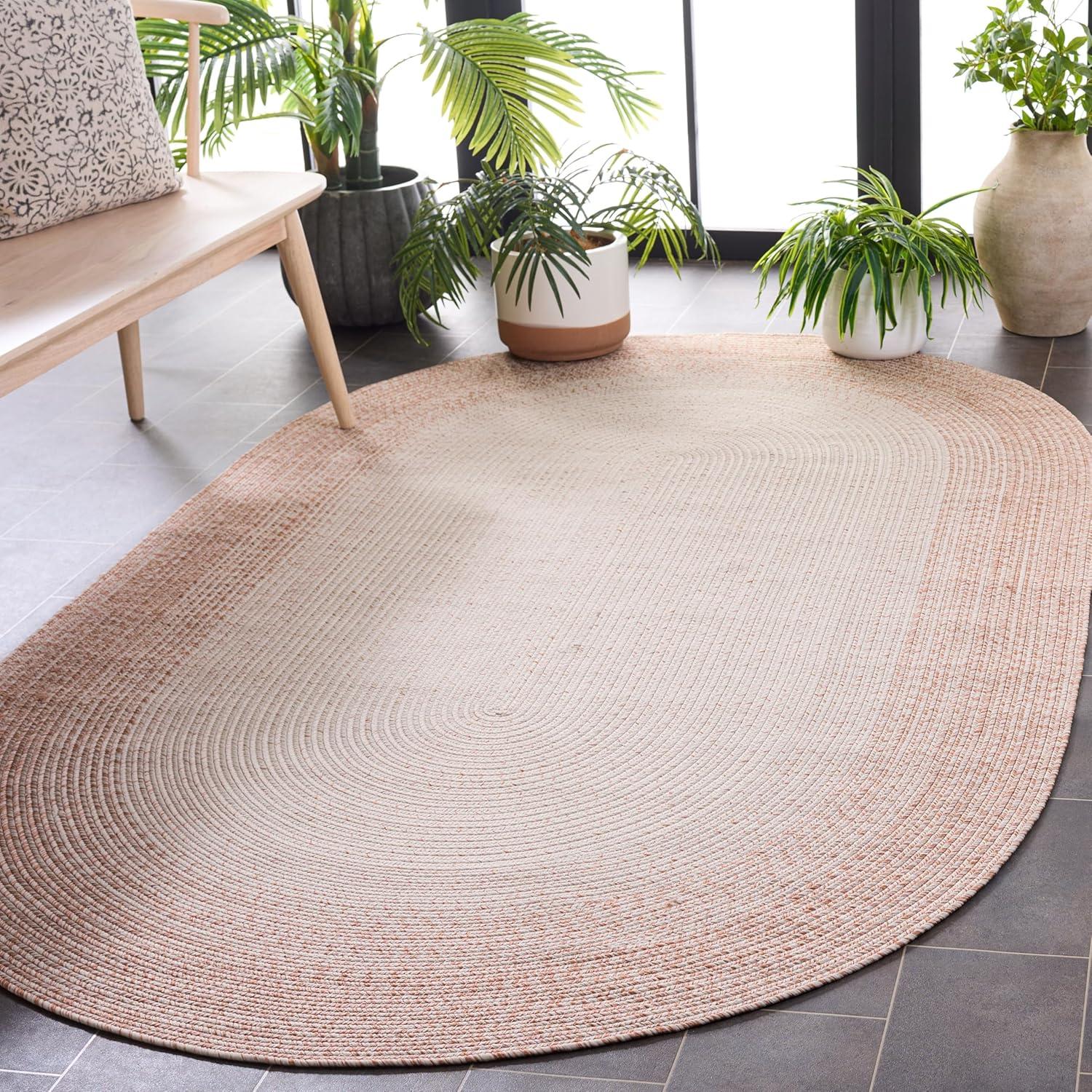 image:imageSAFAVIEH Washable Rug Outdoor Braided Collection 5 x 8 Ivory amp Aqua Handmade amp Reversible NonShedding amp Easy to Clean Ideal for Patio Backyard Mudroom BRA283JIvoryBeige