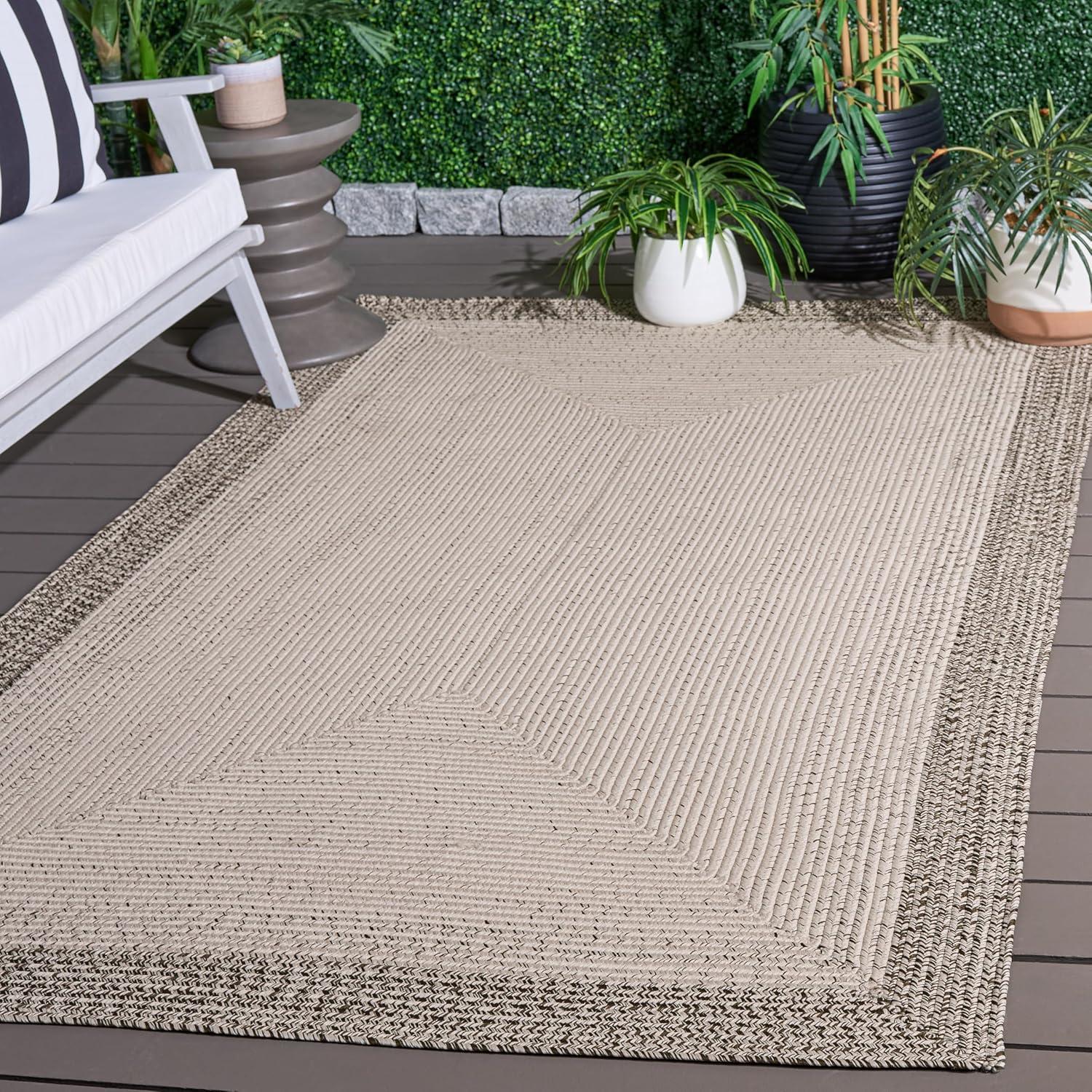 image:imageSAFAVIEH Washable Rug Outdoor Braided Collection 5 x 8 Ivory amp Aqua Handmade amp Reversible NonShedding amp Easy to Clean Ideal for Patio Backyard Mudroom BRA283JIvoryGrey