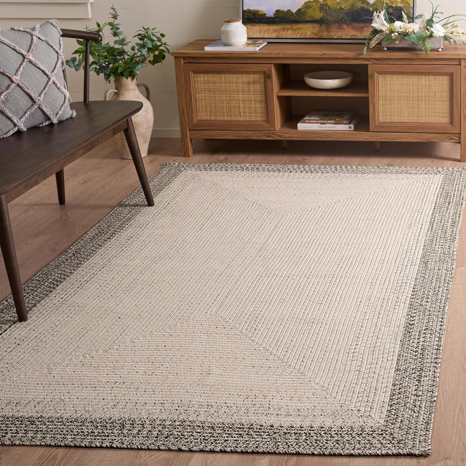 image:imageSAFAVIEH Washable Rug Outdoor Braided Collection 5 x 8 Ivory amp Aqua Handmade amp Reversible NonShedding amp Easy to Clean Ideal for Patio Backyard Mudroom BRA283JIvoryGrey