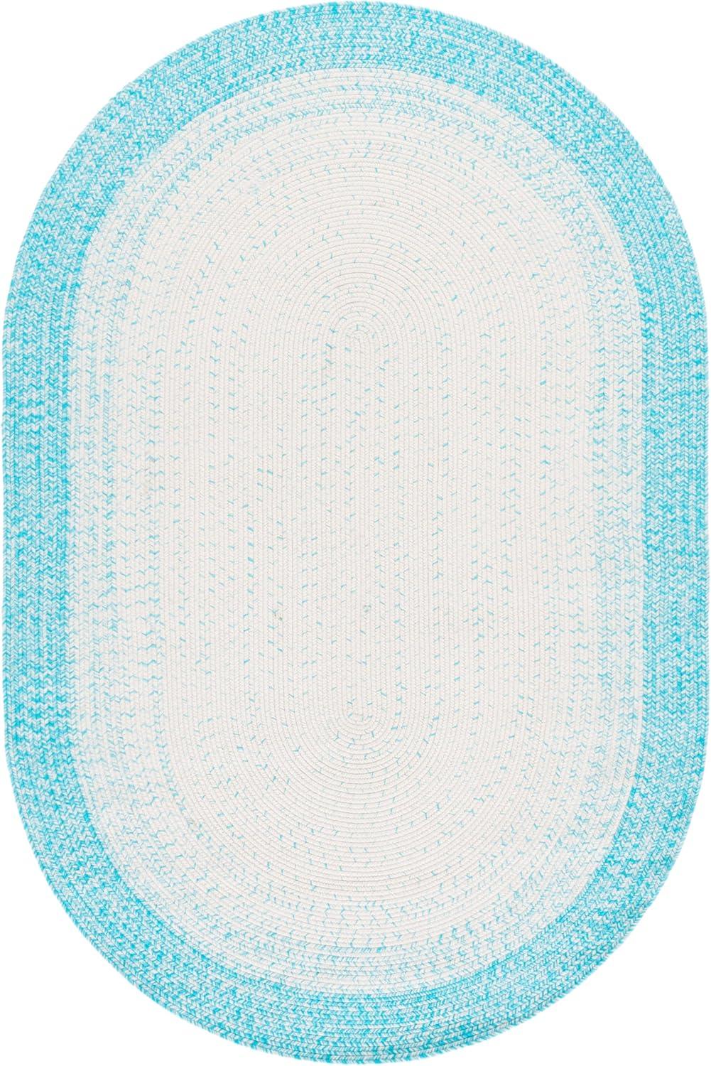 image:imageSAFAVIEH Washable Rug Outdoor Braided Collection 5 x 8 Ivory amp Aqua Handmade amp Reversible NonShedding amp Easy to Clean Ideal for Patio Backyard Mudroom BRA283JIvoryAqua