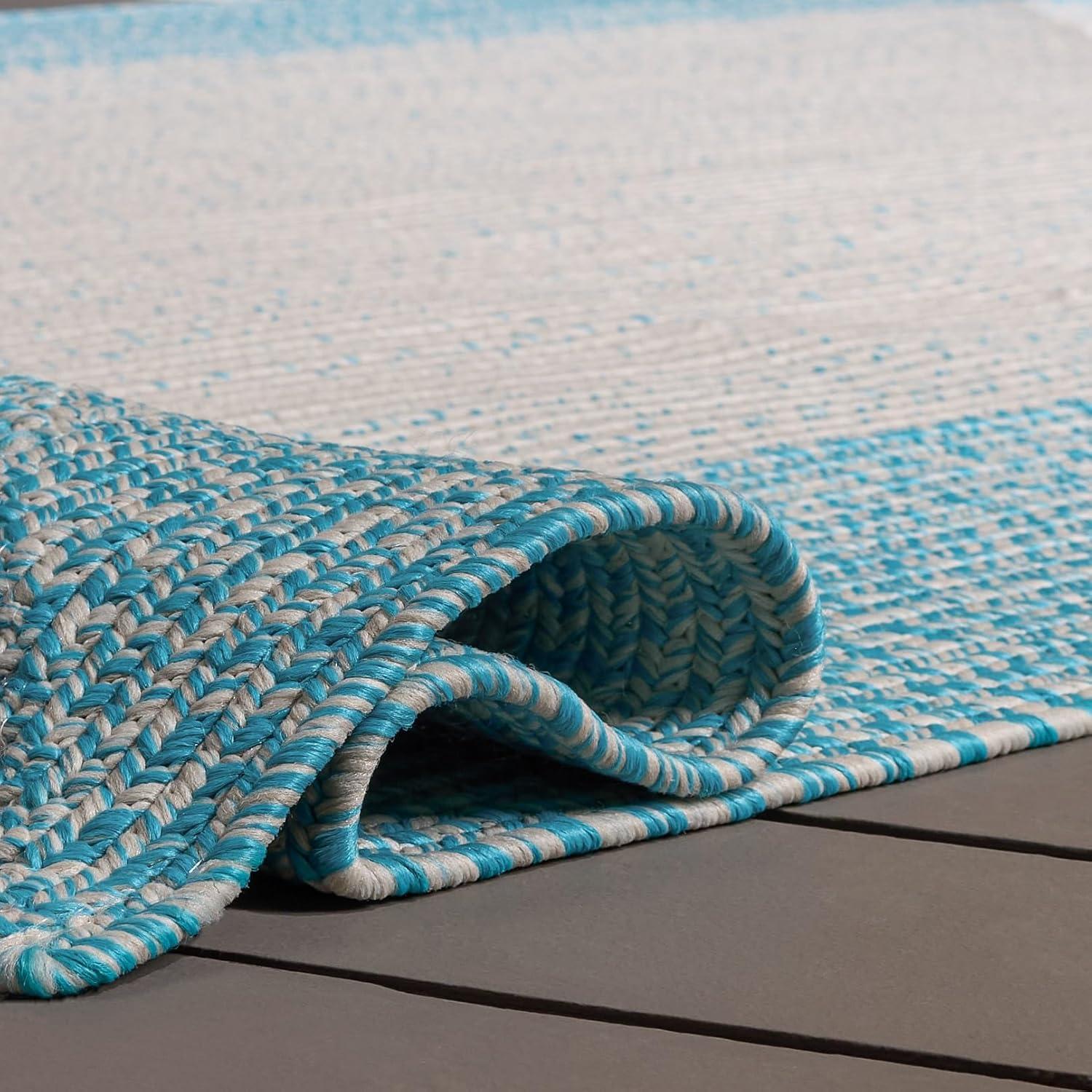 image:imageSAFAVIEH Washable Rug Outdoor Braided Collection 5 x 8 Ivory amp Aqua Handmade amp Reversible NonShedding amp Easy to Clean Ideal for Patio Backyard Mudroom BRA283JIvoryAqua