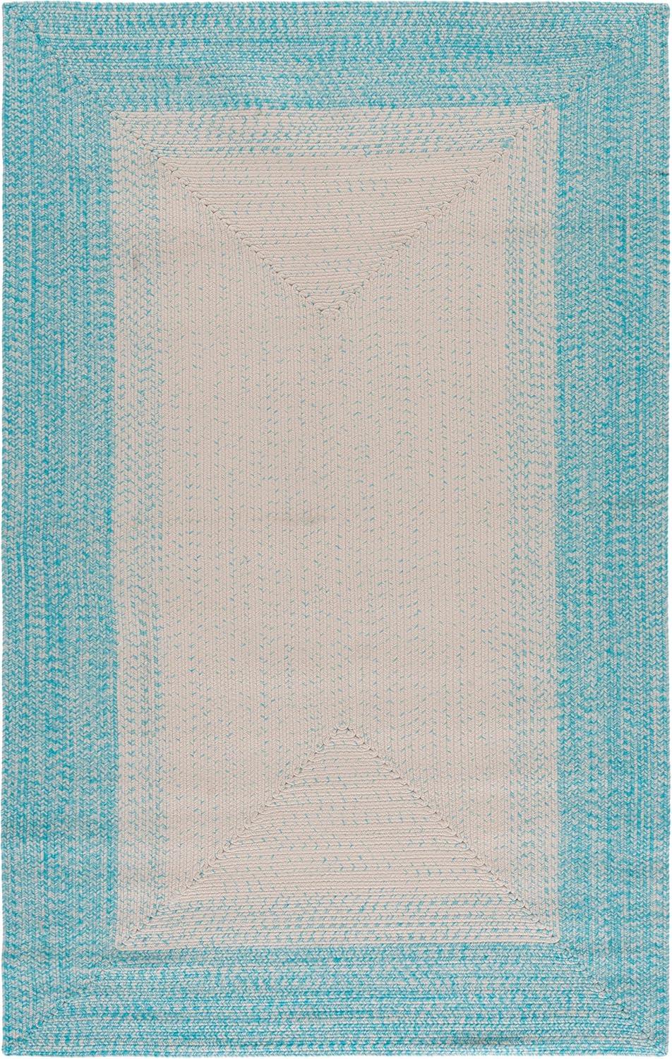 image:imageSAFAVIEH Washable Rug Outdoor Braided Collection 5 x 8 Ivory amp Aqua Handmade amp Reversible NonShedding amp Easy to Clean Ideal for Patio Backyard Mudroom BRA283JIvoryAqua