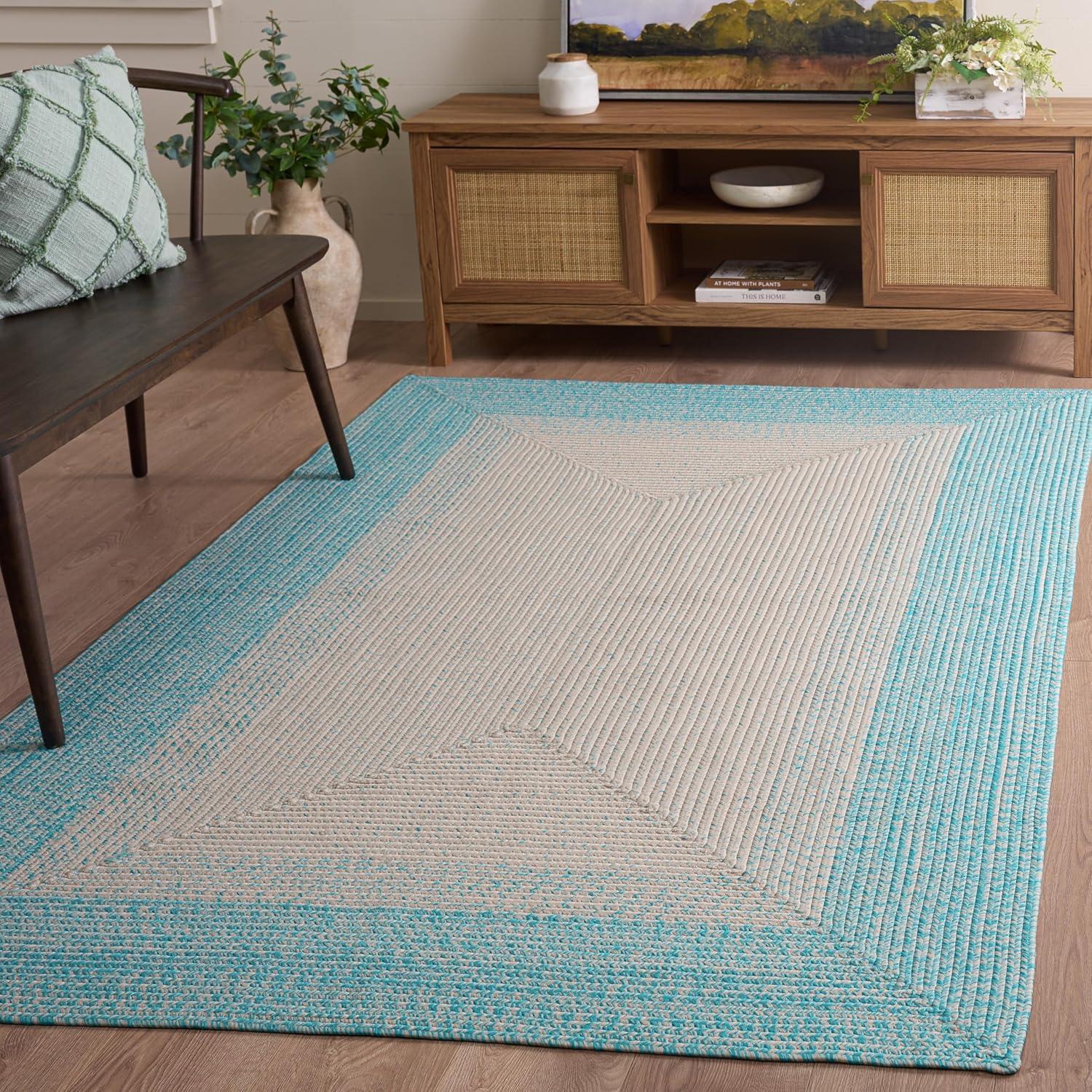 image:imageSAFAVIEH Washable Rug Outdoor Braided Collection 5 x 8 Ivory amp Aqua Handmade amp Reversible NonShedding amp Easy to Clean Ideal for Patio Backyard Mudroom BRA283JIvoryAqua
