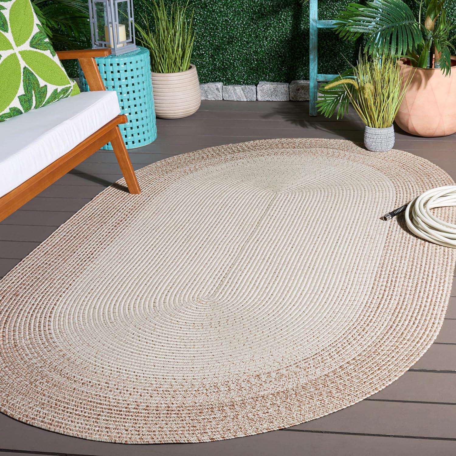 image:imageSAFAVIEH Washable Rug Outdoor Braided Collection 5 x 8 Ivory amp Aqua Handmade amp Reversible NonShedding amp Easy to Clean Ideal for Patio Backyard Mudroom BRA283JIvoryBeige
