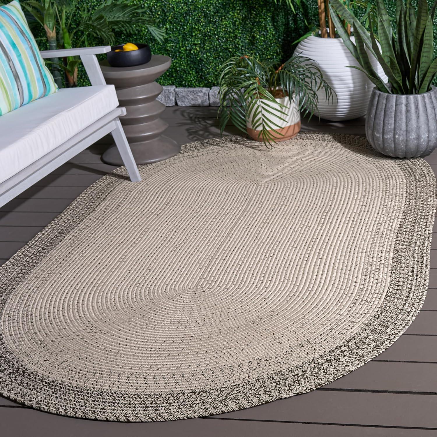 image:imageSAFAVIEH Washable Rug Outdoor Braided Collection 5 x 8 Ivory amp Aqua Handmade amp Reversible NonShedding amp Easy to Clean Ideal for Patio Backyard Mudroom BRA283JIvoryGrey