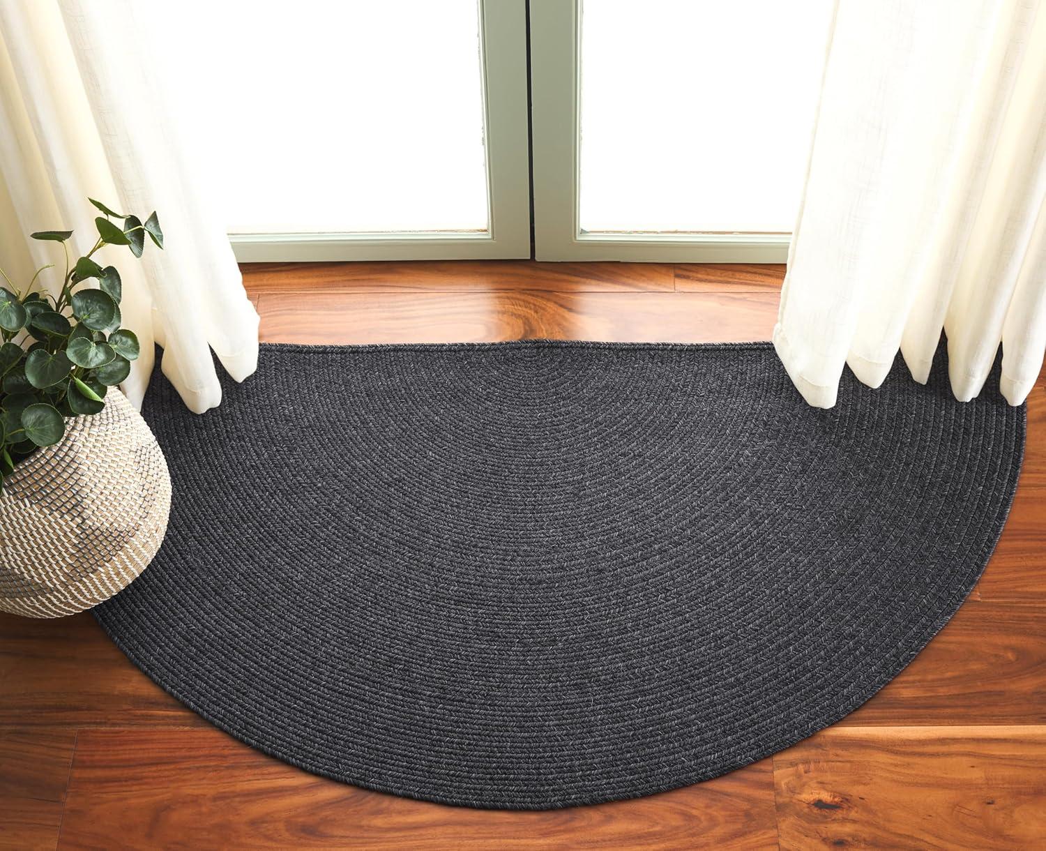 image:imageSAFAVIEH Washable Rug Outdoor Braided Collection 8 x 10 Grey amp Ivory Handmade amp Reversible NonShedding amp Easy to Clean Ideal for Patio Backyard Mudroom BRA201FBlack