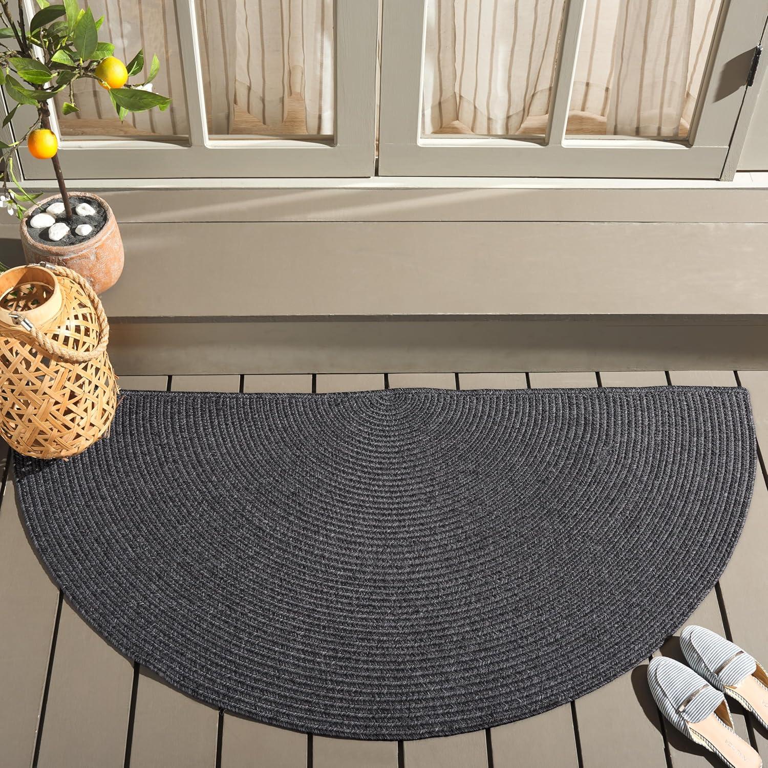 image:imageSAFAVIEH Washable Rug Outdoor Braided Collection 8 x 10 Grey amp Ivory Handmade amp Reversible NonShedding amp Easy to Clean Ideal for Patio Backyard Mudroom BRA201FBlack