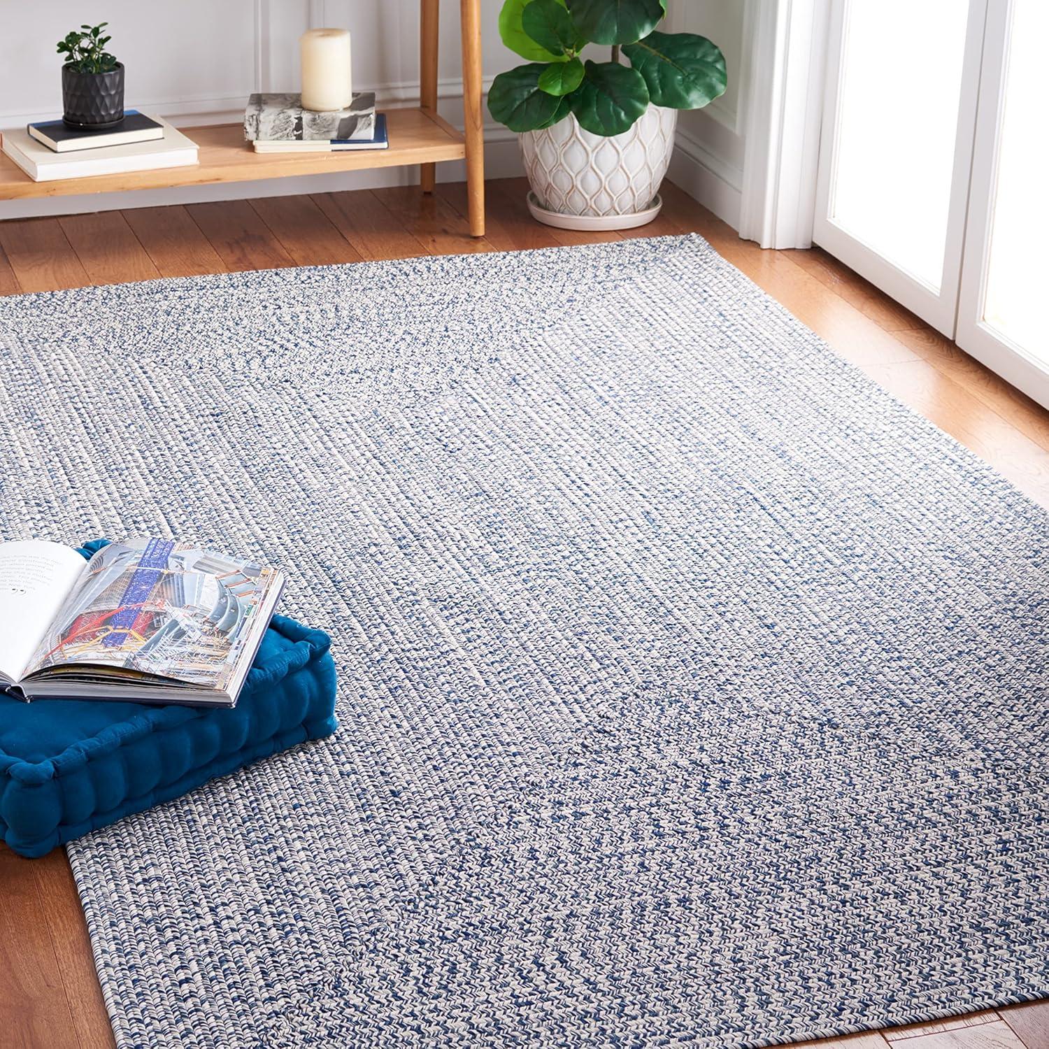 image:imageSAFAVIEH Washable Rug Outdoor Braided Collection 8 x 10 Grey amp Ivory Handmade amp Reversible NonShedding amp Easy to Clean Ideal for Patio Backyard Mudroom BRA201FDark BlueIvory