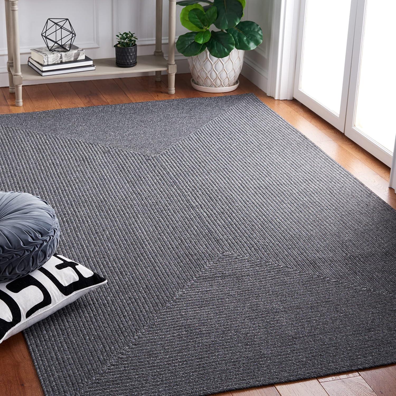 image:imageSAFAVIEH Washable Rug Outdoor Braided Collection 8 x 10 Grey amp Ivory Handmade amp Reversible NonShedding amp Easy to Clean Ideal for Patio Backyard Mudroom BRA201FBlack