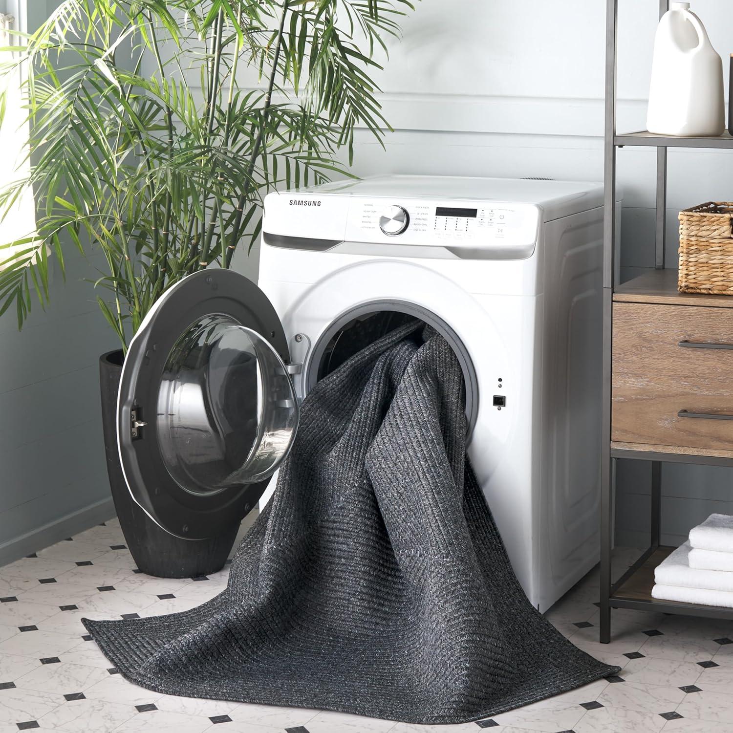 image:imageSAFAVIEH Washable Rug Outdoor Braided Collection 8 x 10 Grey amp Ivory Handmade amp Reversible NonShedding amp Easy to Clean Ideal for Patio Backyard Mudroom BRA201FBlack