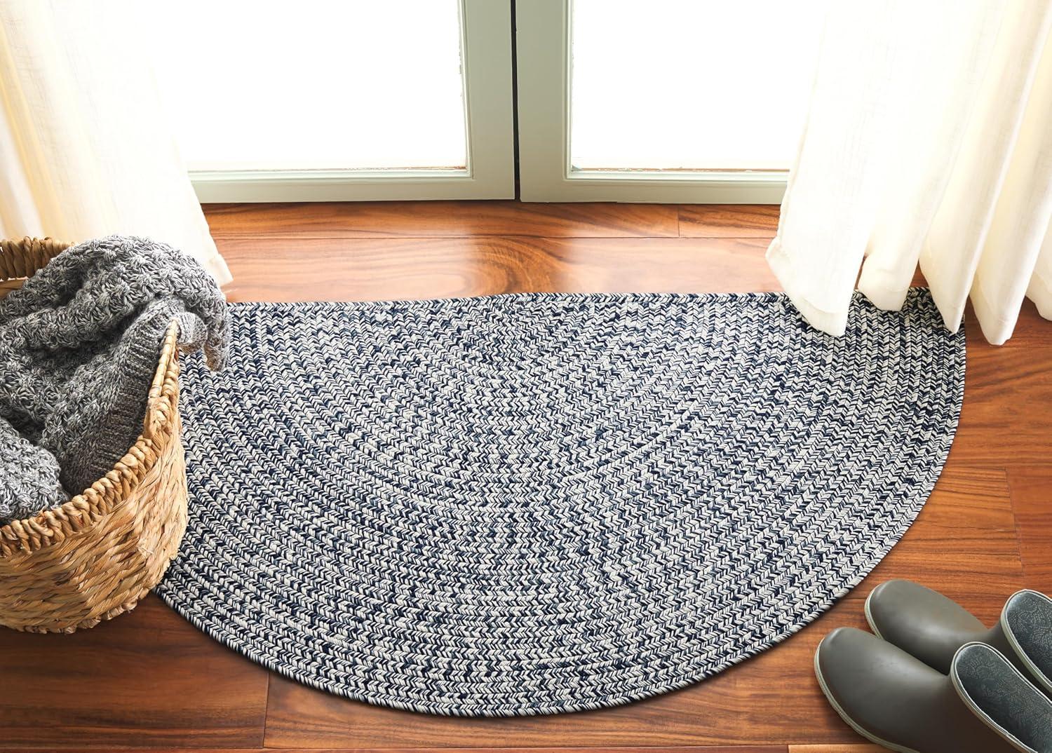 image:imageSAFAVIEH Washable Rug Outdoor Braided Collection 8 x 10 Grey amp Ivory Handmade amp Reversible NonShedding amp Easy to Clean Ideal for Patio Backyard Mudroom BRA201FDark BlueIvory