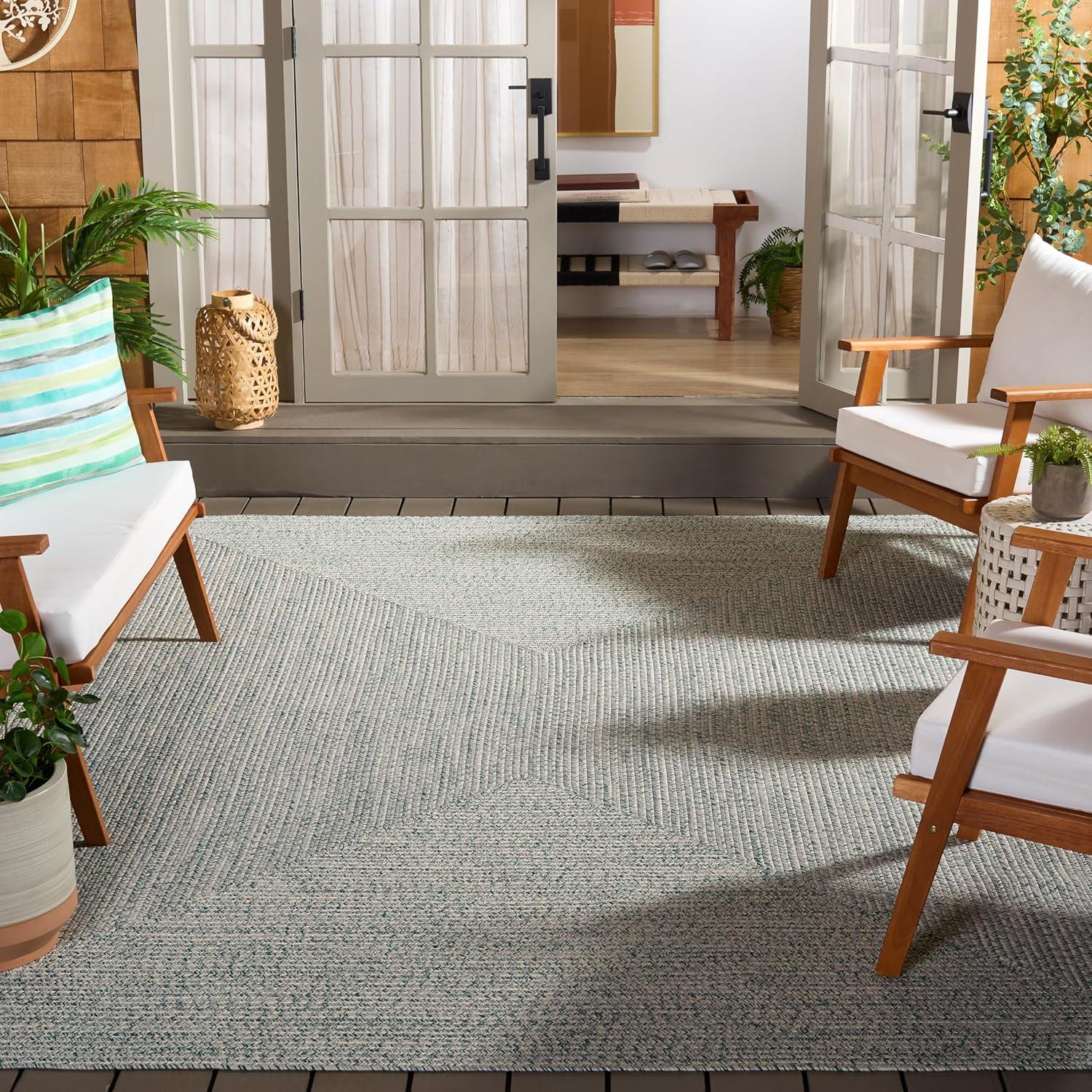 image:imageSAFAVIEH Washable Rug Outdoor Braided Collection 8 x 10 Grey amp Ivory Handmade amp Reversible NonShedding amp Easy to Clean Ideal for Patio Backyard Mudroom BRA201FIvoryGreen