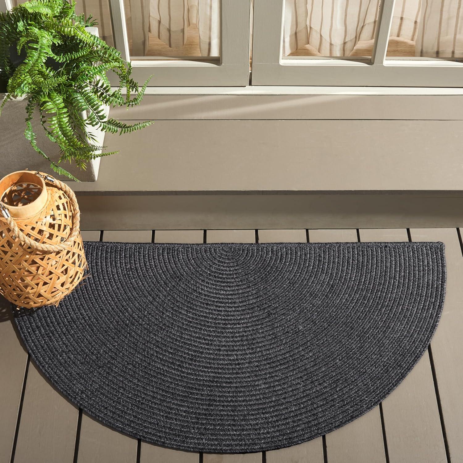 image:imageSAFAVIEH Washable Rug Outdoor Braided Collection 8 x 10 Grey amp Ivory Handmade amp Reversible NonShedding amp Easy to Clean Ideal for Patio Backyard Mudroom BRA201FBlack
