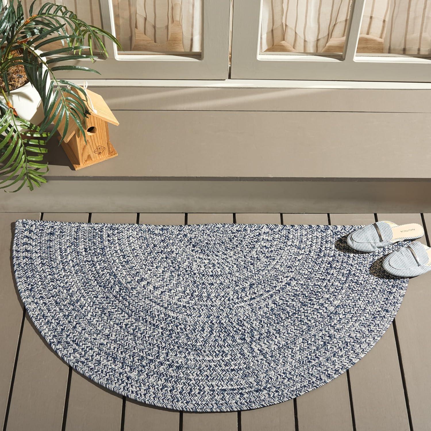 image:imageSAFAVIEH Washable Rug Outdoor Braided Collection 8 x 10 Grey amp Ivory Handmade amp Reversible NonShedding amp Easy to Clean Ideal for Patio Backyard Mudroom BRA201FDark BlueIvory