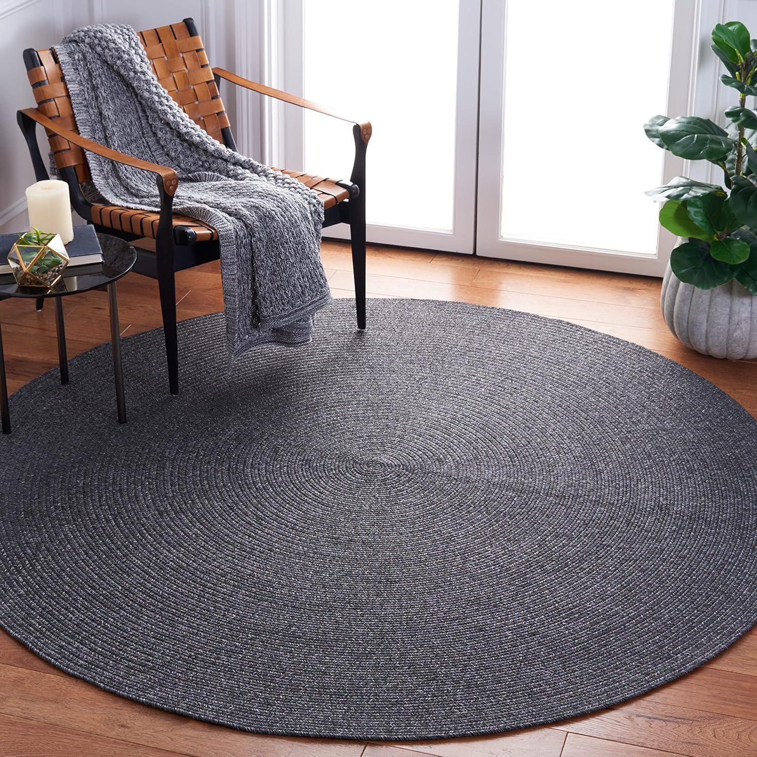 image:imageSAFAVIEH Washable Rug Outdoor Braided Collection 8 x 10 Grey amp Ivory Handmade amp Reversible NonShedding amp Easy to Clean Ideal for Patio Backyard Mudroom BRA201FBlack