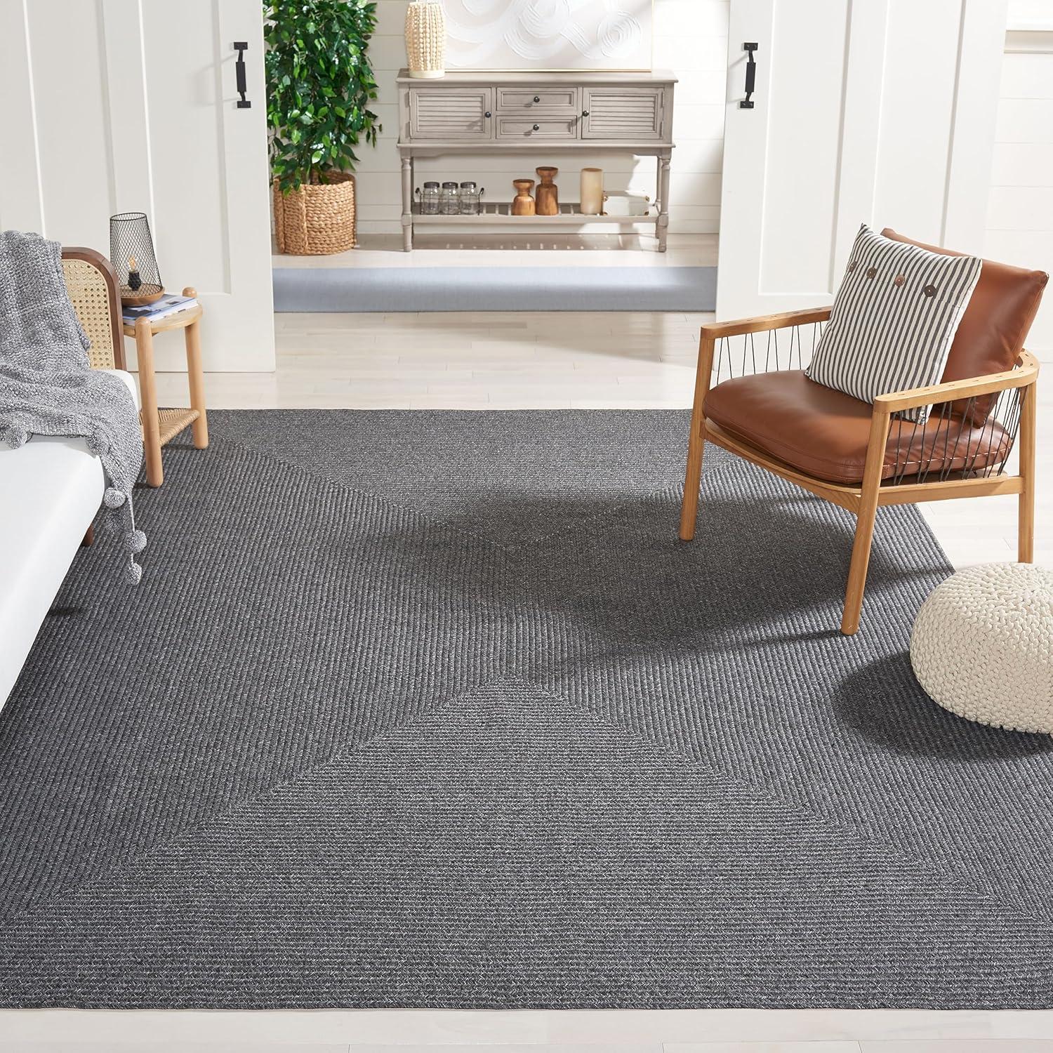 image:imageSAFAVIEH Washable Rug Outdoor Braided Collection 8 x 10 Grey amp Ivory Handmade amp Reversible NonShedding amp Easy to Clean Ideal for Patio Backyard Mudroom BRA201FBlack