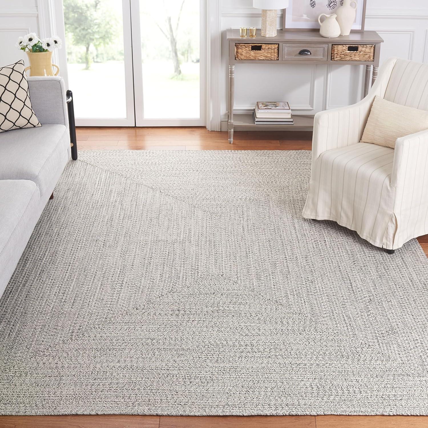 image:imageSAFAVIEH Washable Rug Outdoor Braided Collection 8 x 10 Grey amp Ivory Handmade amp Reversible NonShedding amp Easy to Clean Ideal for Patio Backyard Mudroom BRA201FGreyIvory