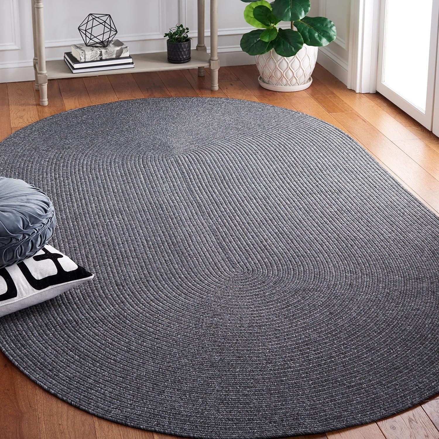 image:imageSAFAVIEH Washable Rug Outdoor Braided Collection 8 x 10 Grey amp Ivory Handmade amp Reversible NonShedding amp Easy to Clean Ideal for Patio Backyard Mudroom BRA201FBlack