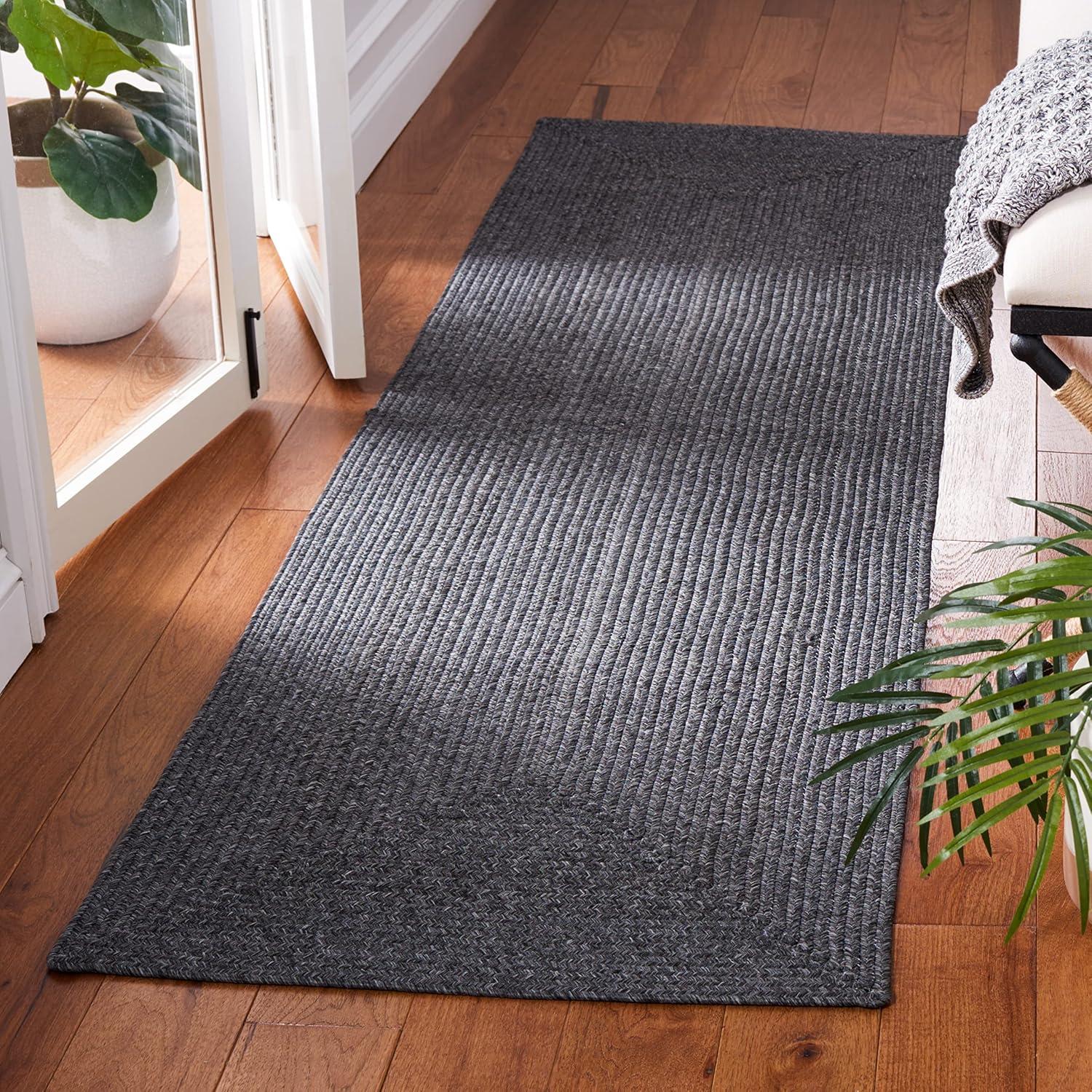 image:imageSAFAVIEH Washable Rug Outdoor Braided Collection 8 x 10 Grey amp Ivory Handmade amp Reversible NonShedding amp Easy to Clean Ideal for Patio Backyard Mudroom BRA201FBlack