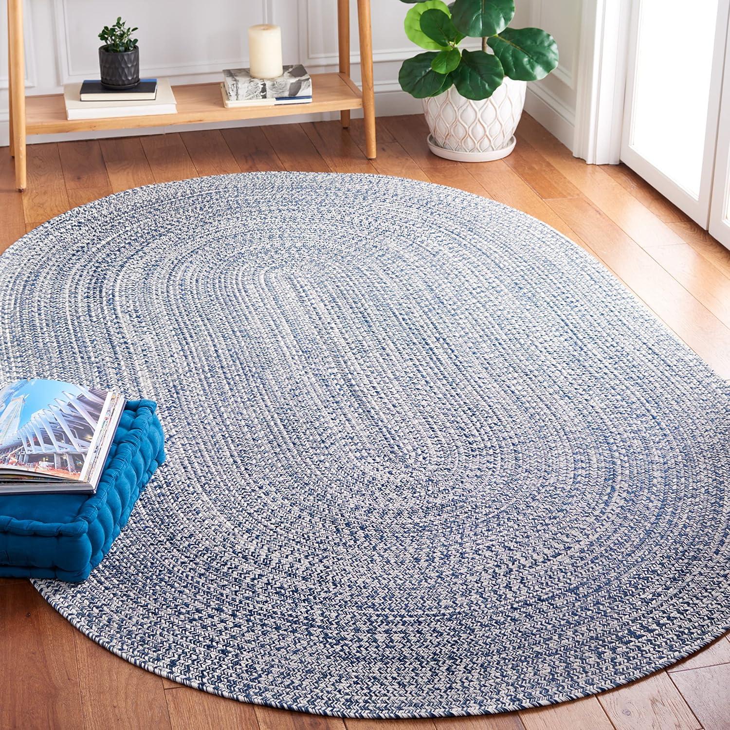 image:imageSAFAVIEH Washable Rug Outdoor Braided Collection 8 x 10 Grey amp Ivory Handmade amp Reversible NonShedding amp Easy to Clean Ideal for Patio Backyard Mudroom BRA201FDark BlueIvory