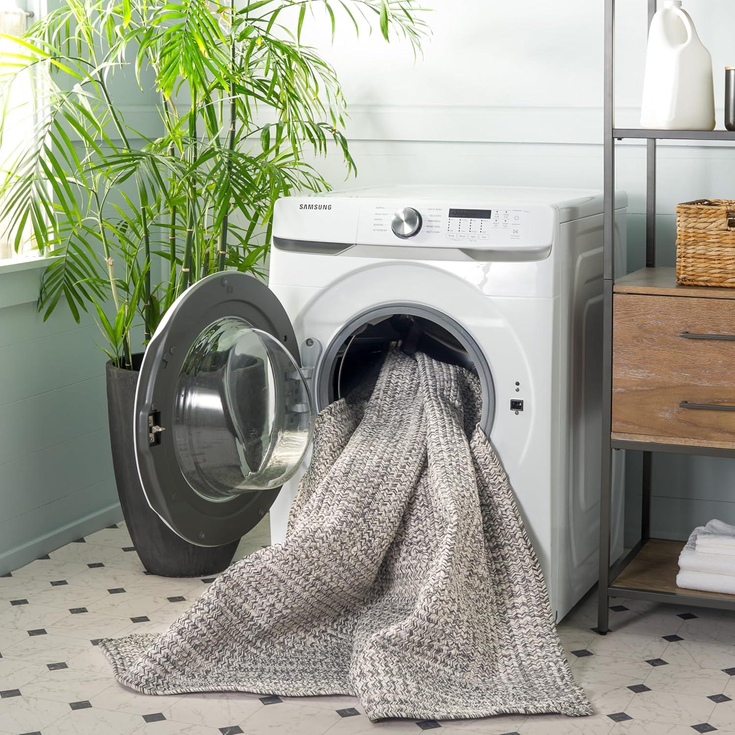 image:imageSAFAVIEH Washable Rug Outdoor Braided Collection 8 x 10 Grey amp Ivory Handmade amp Reversible NonShedding amp Easy to Clean Ideal for Patio Backyard Mudroom BRA201FGreyIvory