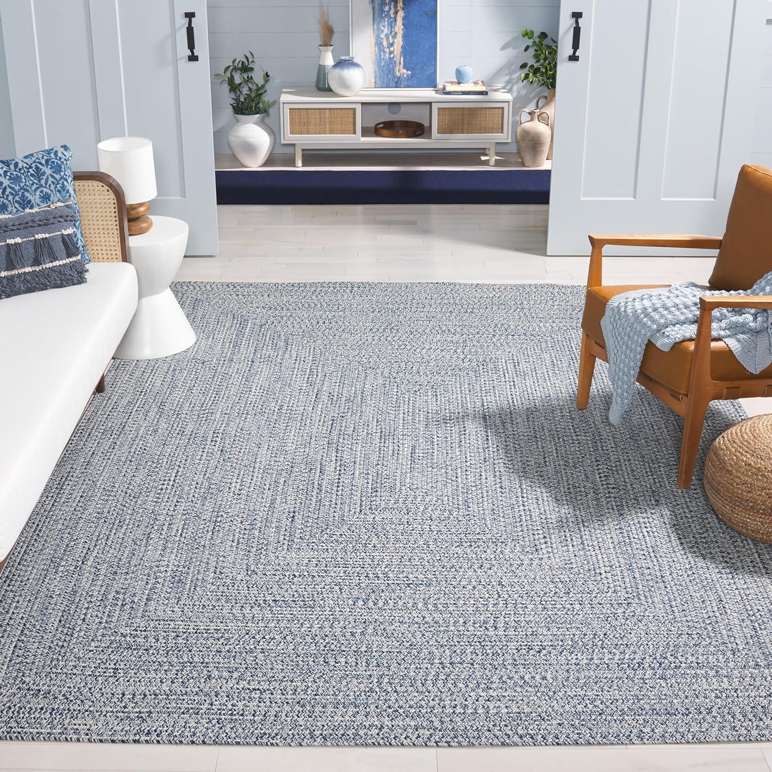 image:imageSAFAVIEH Washable Rug Outdoor Braided Collection 8 x 10 Grey amp Ivory Handmade amp Reversible NonShedding amp Easy to Clean Ideal for Patio Backyard Mudroom BRA201FDark BlueIvory