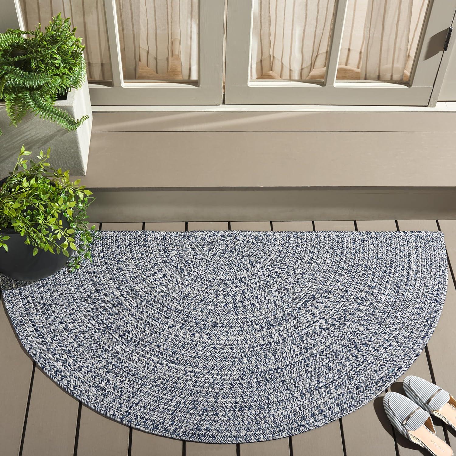 image:imageSAFAVIEH Washable Rug Outdoor Braided Collection 8 x 10 Grey amp Ivory Handmade amp Reversible NonShedding amp Easy to Clean Ideal for Patio Backyard Mudroom BRA201FDark BlueIvory