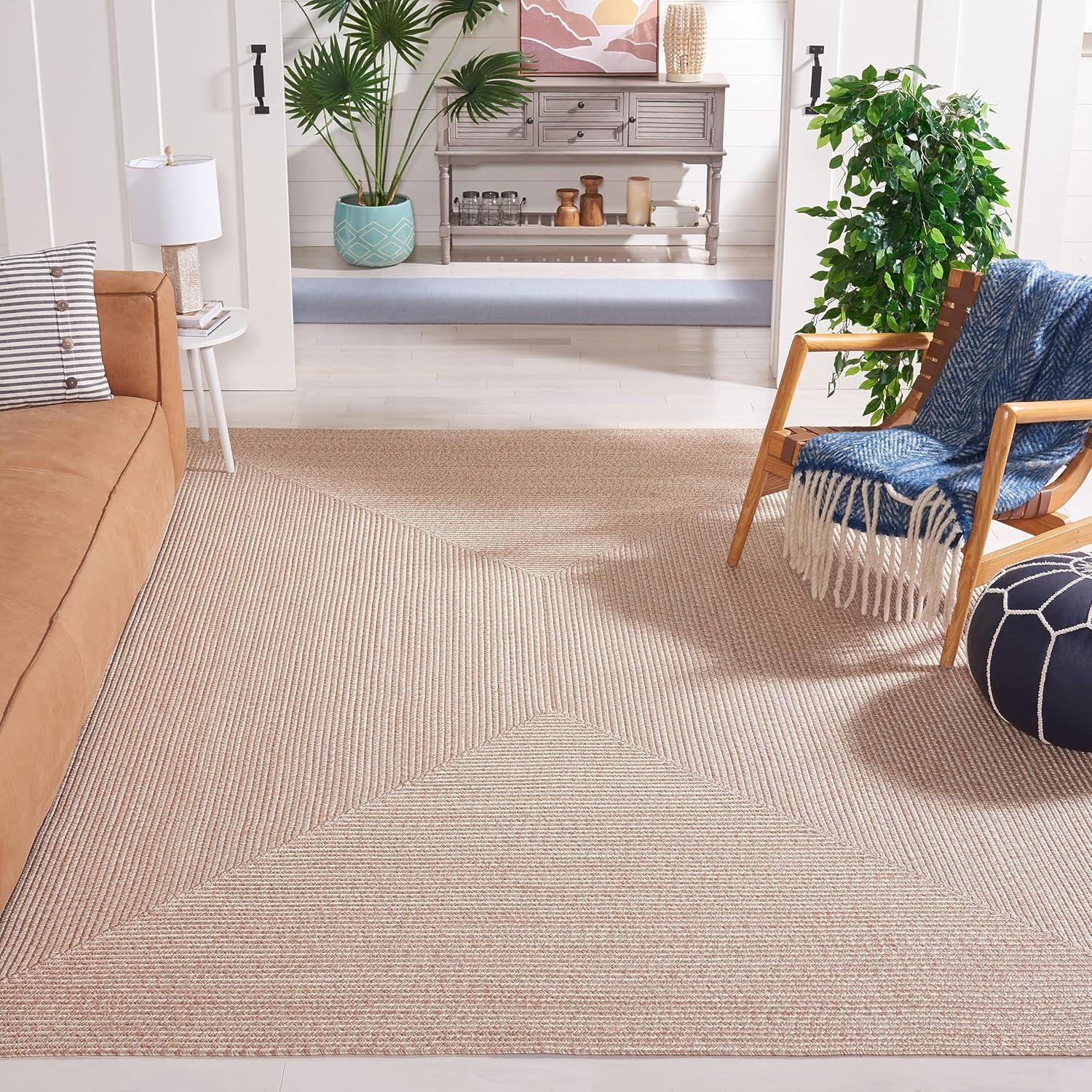 image:imageSAFAVIEH Washable Rug Outdoor Braided Collection 8 x 10 Grey amp Ivory Handmade amp Reversible NonShedding amp Easy to Clean Ideal for Patio Backyard Mudroom BRA201FNatural