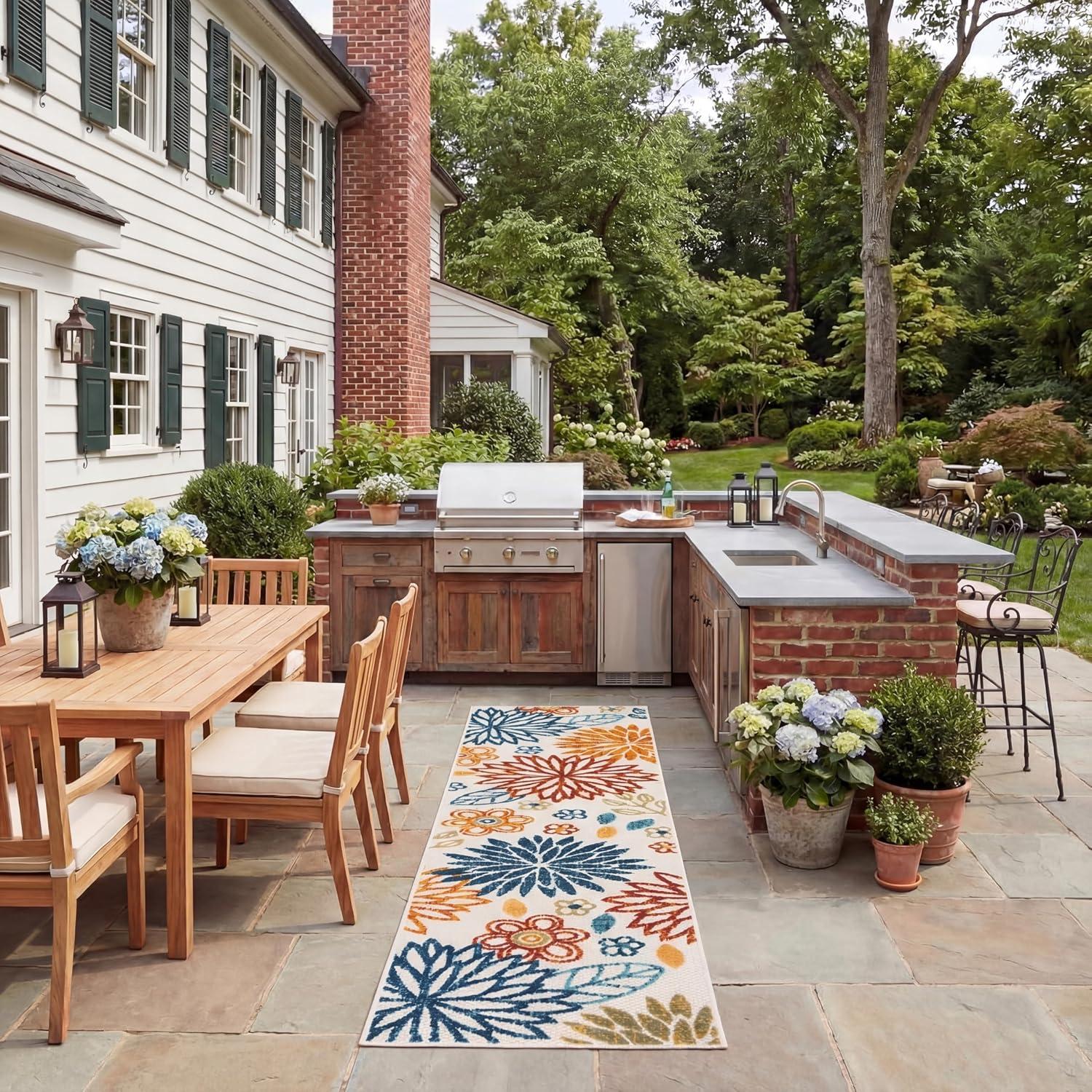 image:imageSAFAVIEH Washable Rug Outdoor Cabana Collection 67 Square Cream amp Red NonShedding amp Easy to Clean Ideal for Patio Backyard Mudroom CBN833ACremeRed