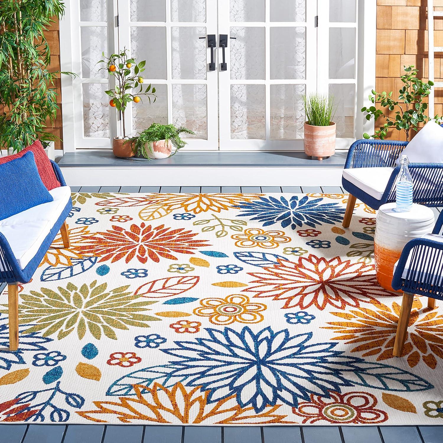 image:imageSAFAVIEH Washable Rug Outdoor Cabana Collection 67 Square Cream amp Red NonShedding amp Easy to Clean Ideal for Patio Backyard Mudroom CBN833ACremeRed