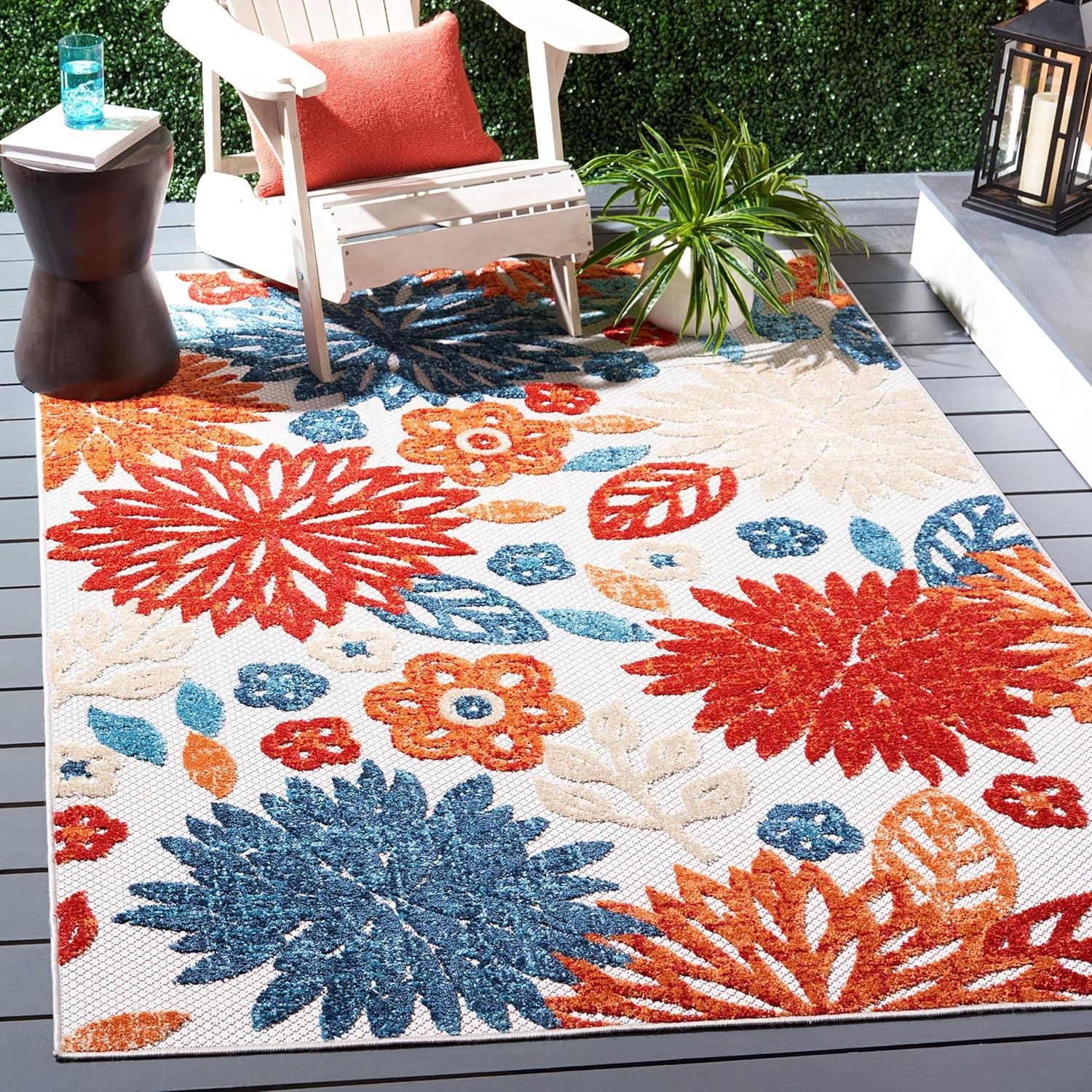 image:imageSAFAVIEH Washable Rug Outdoor Cabana Collection 67 Square Cream amp Red NonShedding amp Easy to Clean Ideal for Patio Backyard Mudroom CBN833ACremeRed