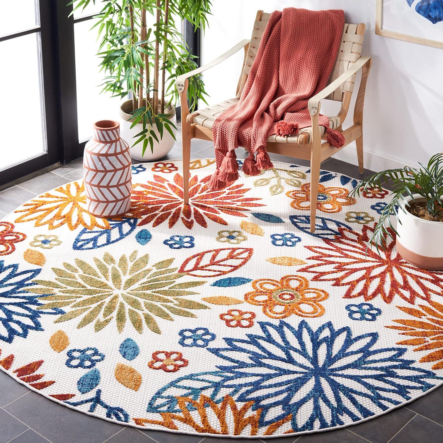 image:imageSAFAVIEH Washable Rug Outdoor Cabana Collection 67 Square Cream amp Red NonShedding amp Easy to Clean Ideal for Patio Backyard Mudroom CBN833ACremeRed