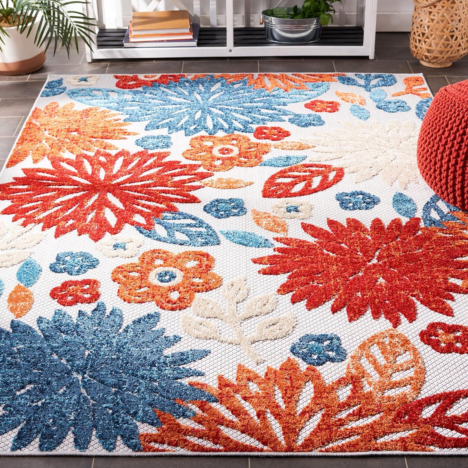 image:imageSAFAVIEH Washable Rug Outdoor Cabana Collection 67 Square Cream amp Red NonShedding amp Easy to Clean Ideal for Patio Backyard Mudroom CBN833ACremeRed