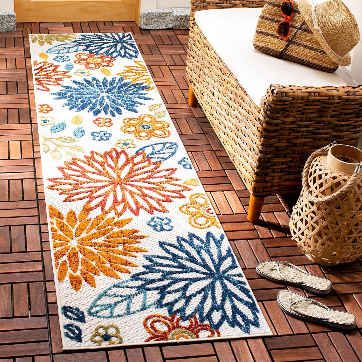 image:imageSAFAVIEH Washable Rug Outdoor Cabana Collection 67 Square Cream amp Red NonShedding amp Easy to Clean Ideal for Patio Backyard Mudroom CBN833ACremeRed